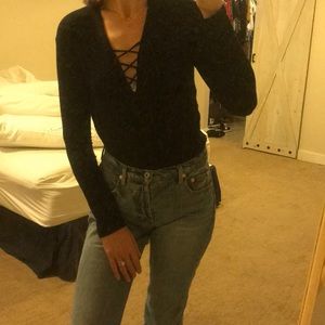 Reformation black lace up top